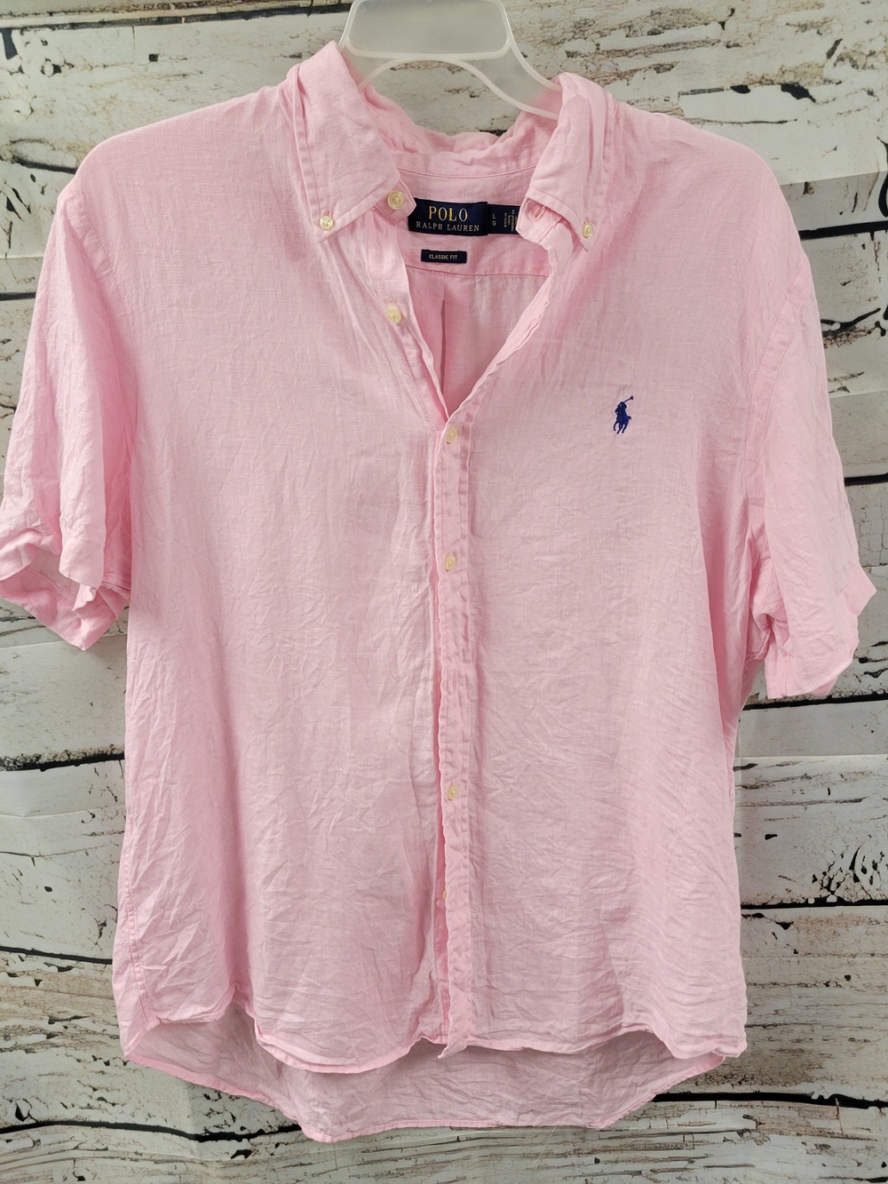 Polo Ralph Lauren Classic Fit Linen Shirt Men’s L Pink Short Sleeve Preppy Coast